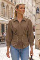 HARPER TIE FRONT ZIP BLOUSE