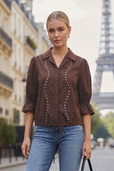 GIA STUDED FRONT TIE BLOUSE