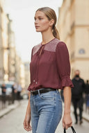 EDEN 3/4 SLEEVE EMBROIDERED BLOUSE
