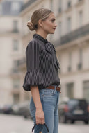JOY BUBBLE SLEEVE DETACHABLE SCARF BLOUSE