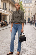 JOY BUBBLE SLEEVE DETACHABLE SCARF BLOUSE