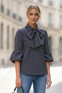 JOY BUBBLE SLEEVE DETACHABLE SCARF BLOUSE