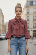 JOY BUBBLE SLEEVE DETACHABLE SCARF BLOUSE
