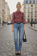 JOY BUBBLE SLEEVE DETACHABLE SCARF BLOUSE