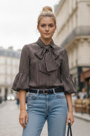 JOY BUBBLE SLEEVE DETACHABLE SCARF BLOUSE