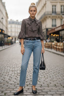JOY BUBBLE SLEEVE DETACHABLE SCARF BLOUSE