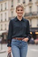 MILA LACE INSERT LONG SLEEVE BLOUSE