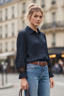 MILA LACE INSERT LONG SLEEVE BLOUSE