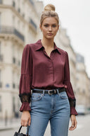 MILA LACE INSERT LONG SLEEVE BLOUSE