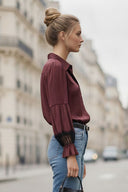 MILA LACE INSERT LONG SLEEVE BLOUSE