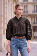 SOPHIE TEXTURED PLEAT DETAIL 3/4 SLEEVE BLOUSE