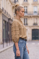 SOPHIE TEXTURED PLEAT DETAIL 3/4 SLEEVE BLOUSE