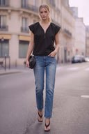 SYLVIE FRONT ZIP BUBBLE BLOUSE