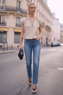 SYLVIE FRONT ZIP BUBBLE BLOUSE