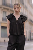 SYLVIE FRONT ZIP BUBBLE BLOUSE