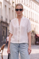 LILY WEAVE GAUZE ZIP UP BLOUSE