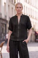 LILY WEAVE GAUZE ZIP UP BLOUSE