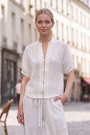 LILY WEAVE GAUZE ZIP UP BLOUSE
