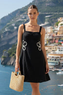 WAIST APPLIQUE LINEN DRESS