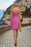 WAIST APPLIQUE LINEN DRESS