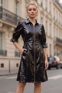 CELINE ALLIGATOR 3/4 SLEEVE ZIP UP DRESS