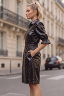 CELINE ALLIGATOR 3/4 SLEEVE ZIP UP DRESS