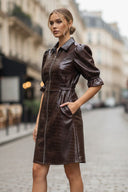 CELINE ALLIGATOR 3/4 SLEEVE ZIP UP DRESS