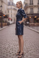 CELINE ALLIGATOR 3/4 SLEEVE ZIP UP DRESS