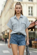 Stitch Detail Front Zip Up Blouse