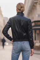 JULIETTE YOKE SMOCKED FAUX LEATHER JACKET