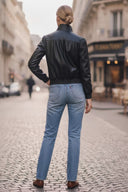 JULIETTE YOKE SMOCKED FAUX LEATHER JACKET