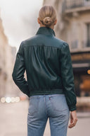 JULIETTE YOKE SMOCKED FAUX LEATHER JACKET