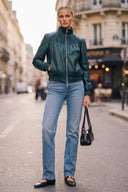 JULIETTE YOKE SMOCKED FAUX LEATHER JACKET
