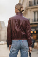 JULIETTE YOKE SMOCKED FAUX LEATHER JACKET