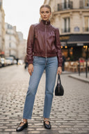 JULIETTE YOKE SMOCKED FAUX LEATHER JACKET