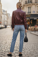 JULIETTE YOKE SMOCKED FAUX LEATHER JACKET