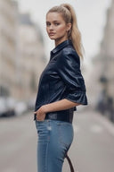 CELINE ALLIGATOR 3/4 SLEEVE ZIP UP JACKET