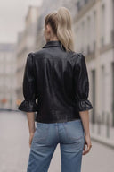 CELINE FAUX LEATHER 3/4 SLEEVE ZIP UP JACKET