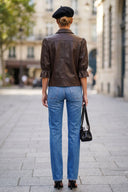 CELINE FAUX LEATHER 3/4 SLEEVE ZIP UP JACKET