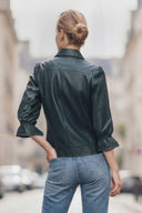 CELINE FAUX LEATHER 3/4 SLEEVE ZIP UP JACKET