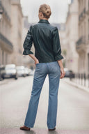 CELINE FAUX LEATHER 3/4 SLEEVE ZIP UP JACKET
