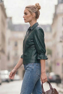 CELINE FAUX LEATHER 3/4 SLEEVE ZIP UP JACKET