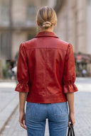 CELINE FAUX LEATHER 3/4 SLEEVE ZIP UP JACKET