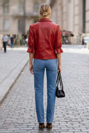 CELINE FAUX LEATHER 3/4 SLEEVE ZIP UP JACKET