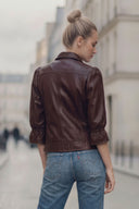 CELINE FAUX LEATHER 3/4 SLEEVE ZIP UP JACKET