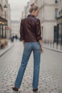 CELINE FAUX LEATHER 3/4 SLEEVE ZIP UP JACKET