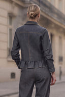 PIPER RUFFLE HEM ZIP UP DENIM JACKET