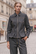PIPER RUFFLE HEM ZIP UP DENIM JACKET