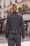 PIPER RUFFLE HEM ZIP UP DENIM JACKET