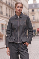 PIPER RUFFLE HEM ZIP UP DENIM JACKET